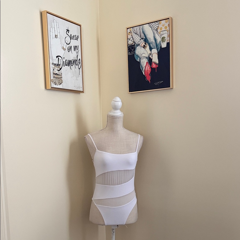 White Cutout women swimming suit